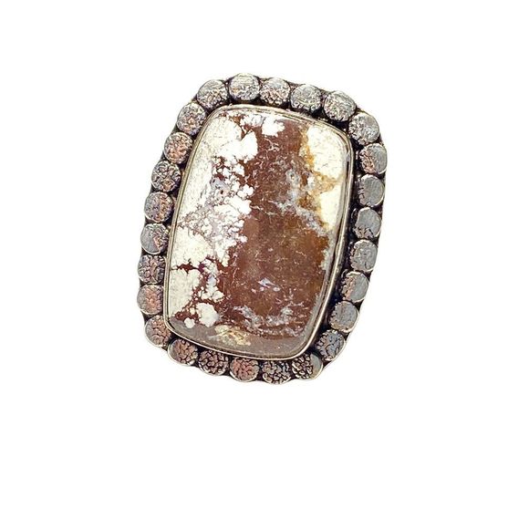 Handmade Jewelry - Natural Wild Horse Jasper Gemstone in a Handcrafted 925 Stamped Ring (7.25)